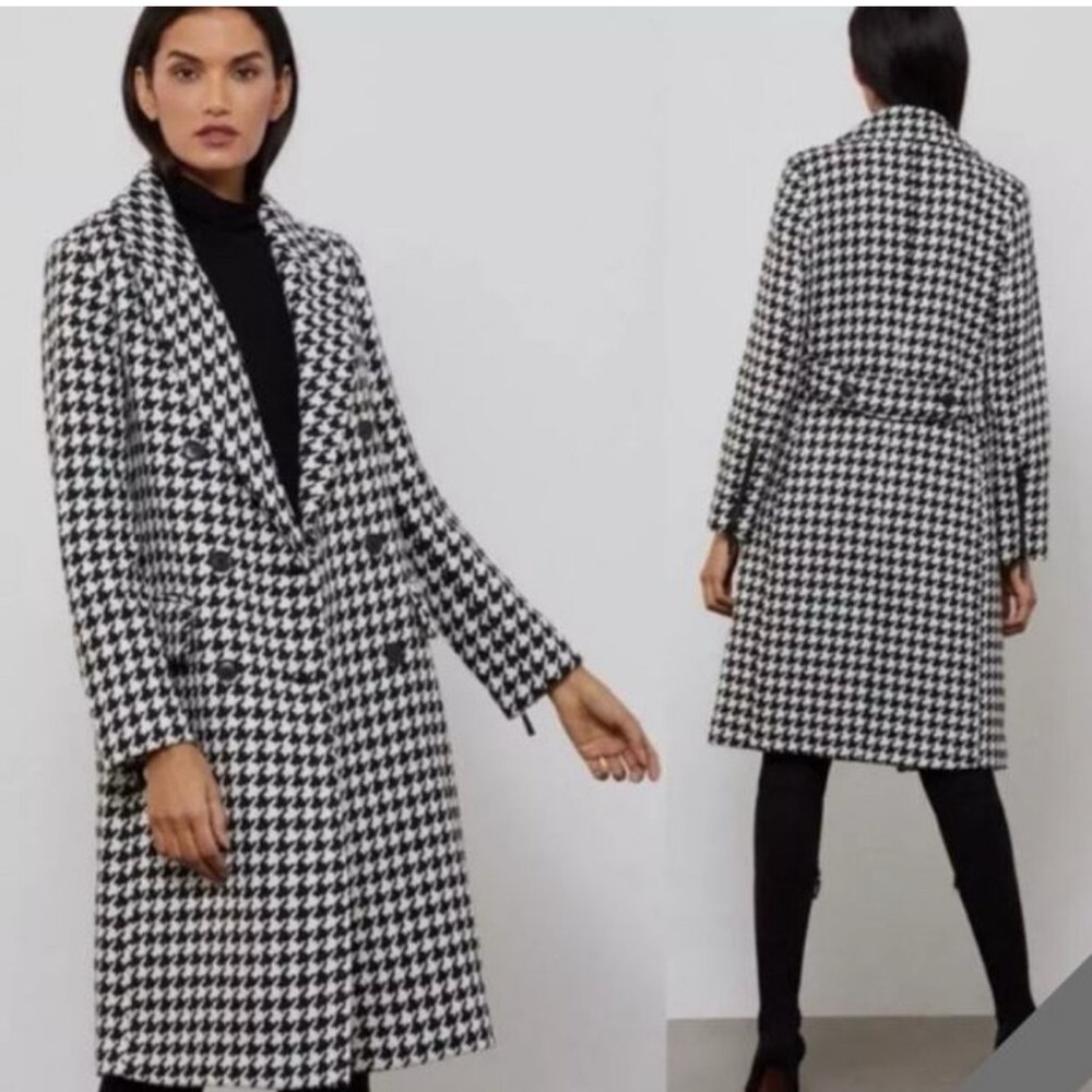 Women's Black and White Houndstooth Coat